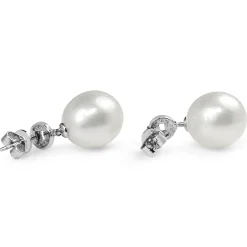 18ct White Gold 13mm South Sea Pearl and Diamond Deco Style Drop Earrings
