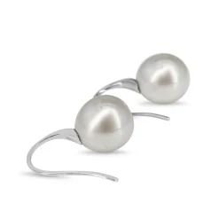 18ct White Gold 13mm South Sea Pearl and Diamond Earrings on French Style Hook