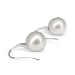 18ct White Gold 13mm South Sea Pearl and Diamond Earrings on French Style Hook