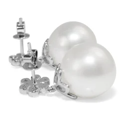 18ct White Gold 14mm South Sea Diamond Pearl Earrings