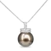 18ct White Gold 14mm Tahitian Pearl and Diamond Necklace