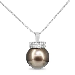 18ct White Gold 14mm Tahitian Pearl and Diamond Necklace