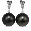 18ct White Gold 15mm Tahitian Pearl and Diamond Earrings