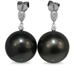 18ct White Gold 15mm Tahitian Pearl and Diamond Earrings