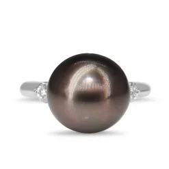 18ct White Gold 11mm Tahitian Pearl and Diamond Ring