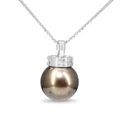 18ct White Gold 14mm Tahitian Pearl and Diamond Necklace
