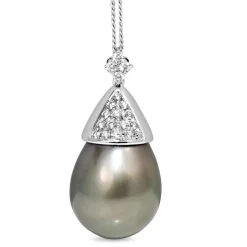 18ct White Gold 18.6mm Tahitian Pearl and Diamond Pendant