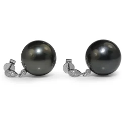18ct White Gold 15mm Tahitian Pearl and Diamond Earrings