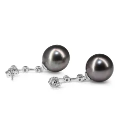 18ct White Gold 11mm Tahitian Pearl and Diamond Drop Earrings