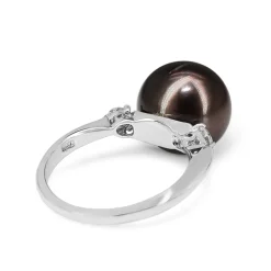 18ct White Gold 11mm Tahitian Pearl and Diamond Ring