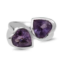 18ct White Gold Moi et Toi Amethyst Heart Ring