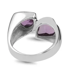 18ct White Gold Moi et Toi Amethyst Heart Ring