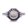 9ct White Gold Moonstone, Amethyst and Diamond Deco Style Ring