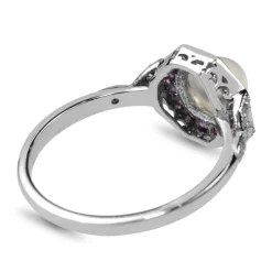 9ct White Gold Moonstone, Amethyst and Diamond Deco Style Ring