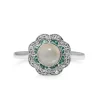 9ct White Gold Moonstone, Emerald and Diamond Daisy Ring