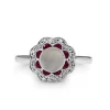 9ct White Gold Moonstone, Ruby and Diamond Daisy Style Ring