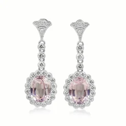 18ct White Gold Morganite and Diamond Daisy Drop Earrings
