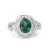 18ct White Gold Natural Emerald and Diamond Halo Ring