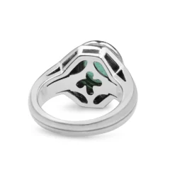 18ct White Gold Natural Emerald and Diamond Halo Ring