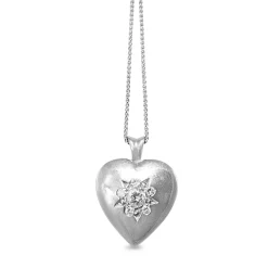 14ct White Gold Old Cut Diamond Heart Pendant