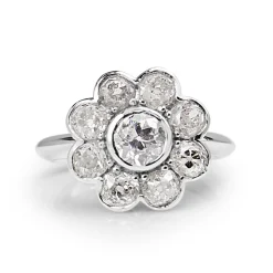 18ct White Gold Old Cut Diamond Daisy Ring
