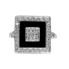 9ct White Gold Onyx and Diamond Square Halo Cluster Deco Style Ring