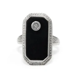 10ct White Gold Onyx and Diamond Art Deco Ring