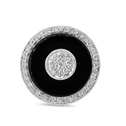 9ct White Gold Onyx and Diamond Halo Cluster Ring