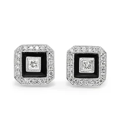 14ct White Gold Onyx and Diamond Stud Earrings