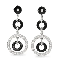 18ct White Gold Onyx and Diamond Drop Earrings