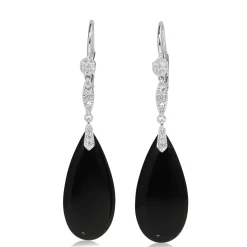 18ct White Gold Onyx and Diamond Drop Earrings