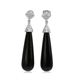 18ct White Gold Onyx and Diamond Drop Earrings