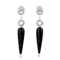 9ct White Gold Onyx and Diamond Drop Earrings