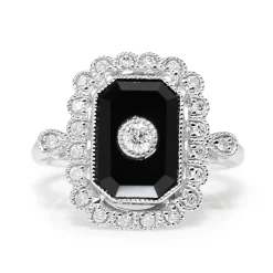 18ct White Gold Onyx and Diamond Vintage Style Ring