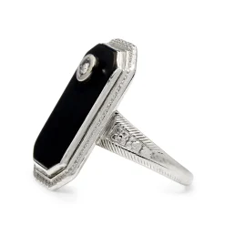 10ct White Gold Onyx and Diamond Art Deco Ring