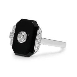 9ct White Gold Onyx and Diamond Art Deco Style Ring
