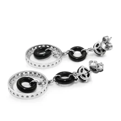 18ct White Gold Onyx and Diamond Drop Earrings