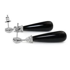 18ct White Gold Onyx and Diamond Drop Earrings