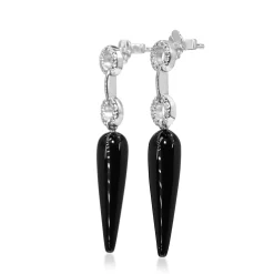 9ct White Gold Onyx and Diamond Drop Earrings