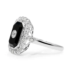 18ct White Gold Onyx and Diamond Vintage Style Ring