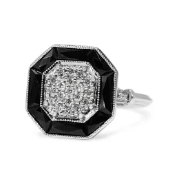 18ct White Gold Onyx and DIamond Cluster Ring