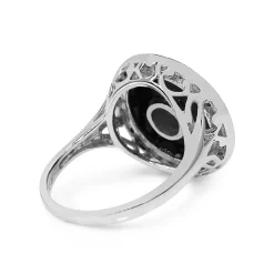 9ct White Gold Onyx and Diamond Halo Cluster Ring