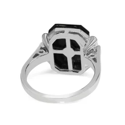 9ct White Gold Onyx and Diamond Art Deco Style Ring