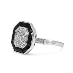 18ct White Gold Onyx and DIamond Cluster Ring