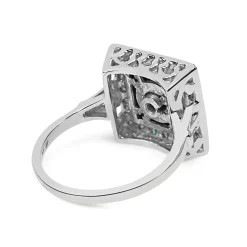 9ct White Gold Onyx and Diamond Square Halo Cluster Deco Style Ring
