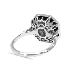18ct White Gold Onyx and DIamond Cluster Ring