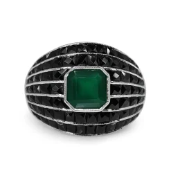 9ct White Gold Onyx and Green Agate Domed Ring