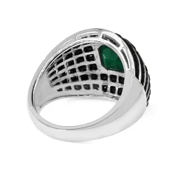 9ct White Gold Onyx and Green Agate Domed Ring