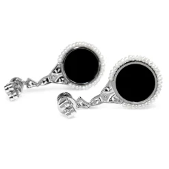 18ct White Gold Onyx, Diamond and Seed Pearl Earrings