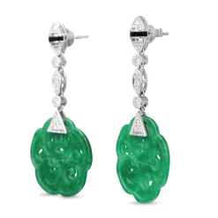 18ct White Gold Onyx, Jade and Diamond Earrings